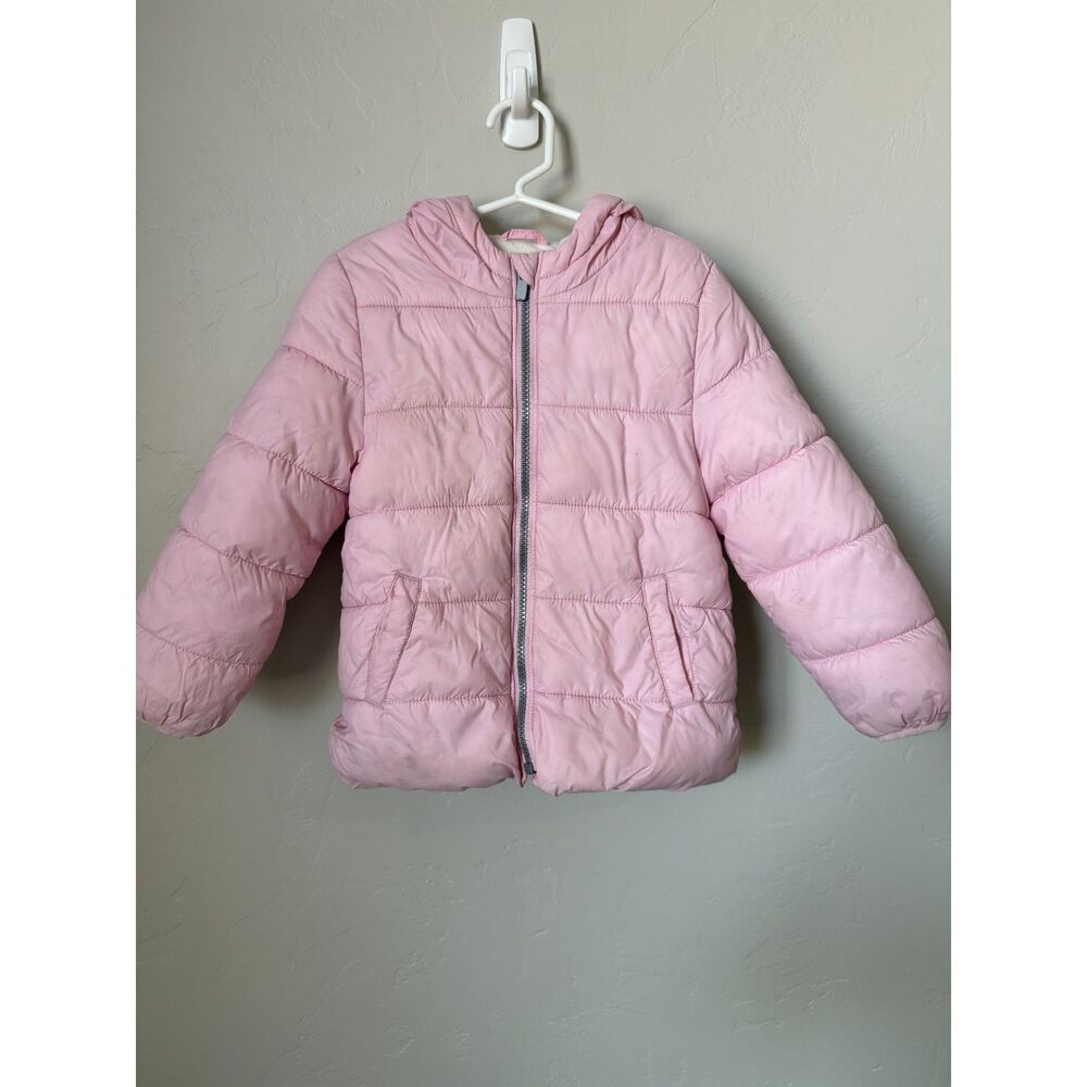 Old Navy Toddler Girls Pink Hooded Puffer Jacket Coat Fleece Lined Size 5T